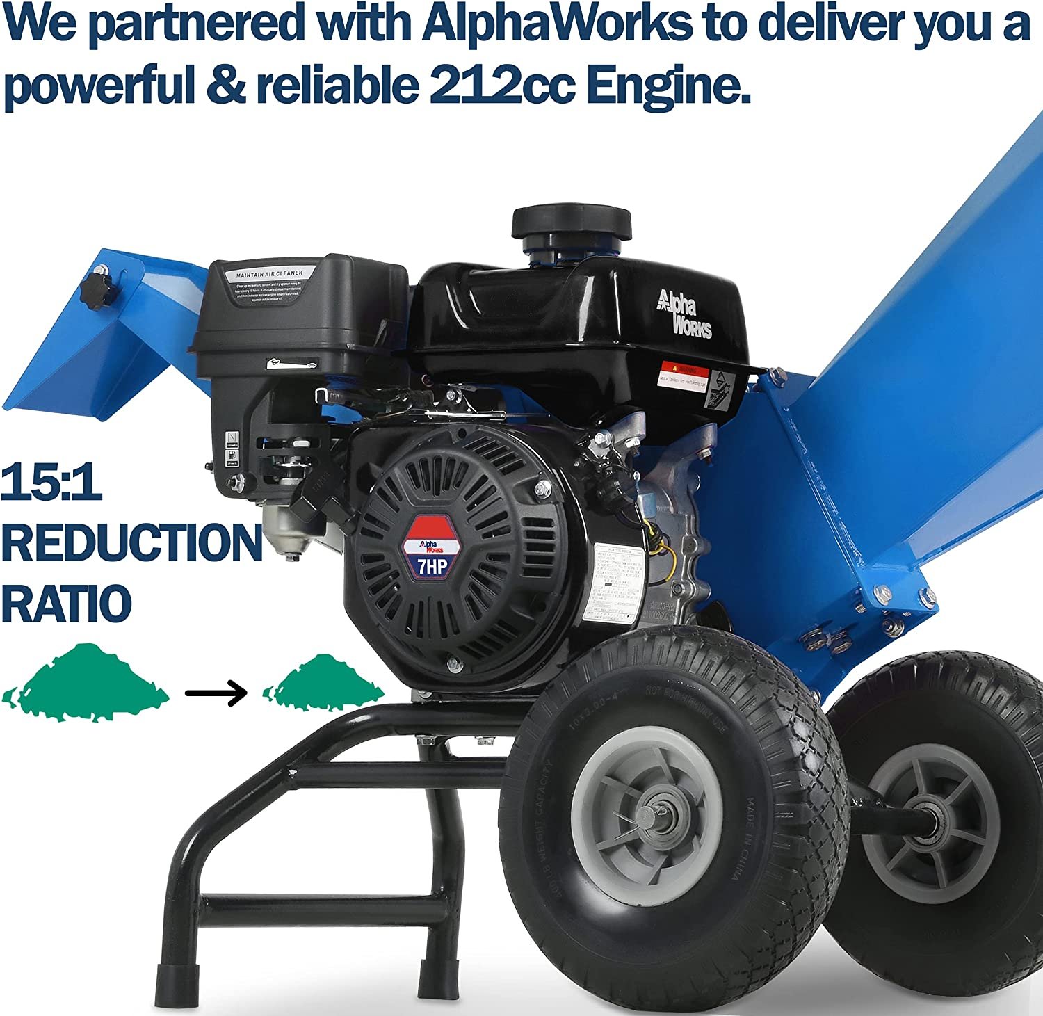 Landworks GUO067 7HP 212CC Gas Engine 3" Max Branch Diameter Wood Chipper and Shredder New